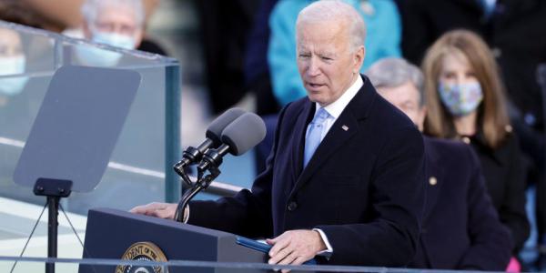 President Joe Biden speaks after taking the oath of office