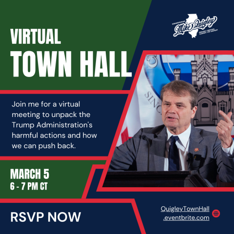 a graphic advertising Congressman Quigley's March 5 virtual town hall