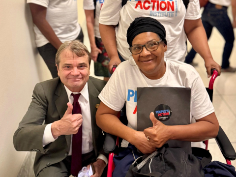 Quigley and constituent Tamara, housing voucher recipient and housing advocate.