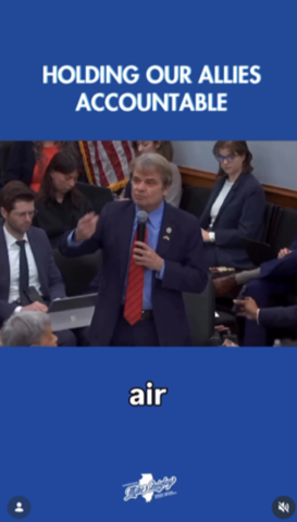 Video of quigley shows him speaking on the US-Israel relationship and future of funding