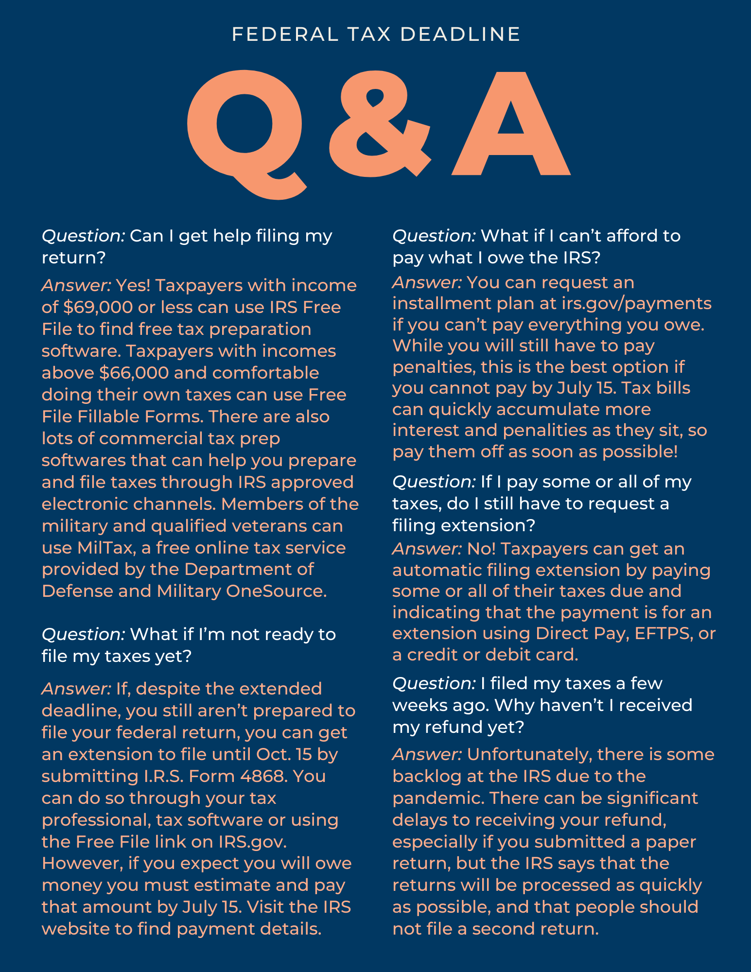 federal tax deadline questions and answers