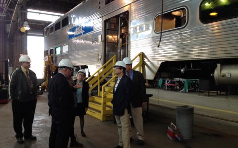 Rep. Quigley (center) tours Metra’s 49th Street Amerail Overhaul Project.