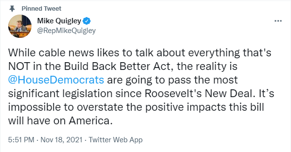 A tweet on the Build Back Better Act